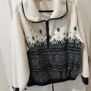 Calia Black and White Patterned Fleece Sweater
